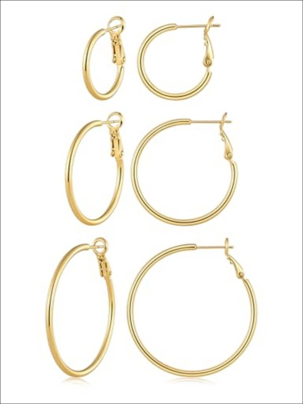 14K Gold Plated Thin Hoop Earrings Set 20/30/40MM Hypoallergenic